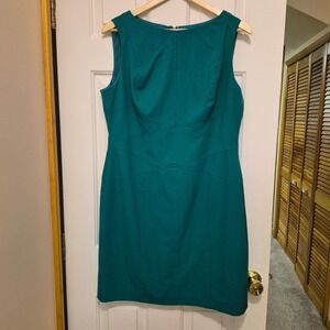 Lauren Ralph Lauren Teal Green Sleeveless Sheath Dress Crisscross Seams 16P